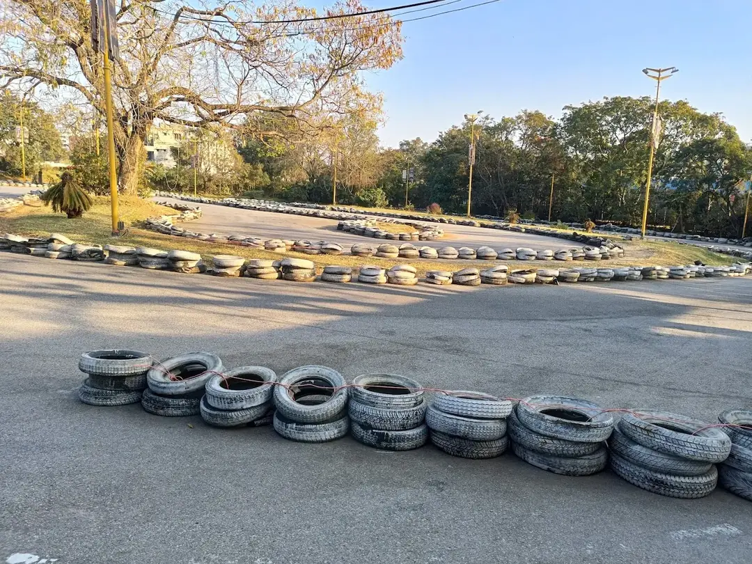 Tyre-lined outdoor track at Grips Go Karting