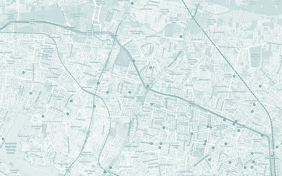 Map of the streets around FF21 HBR in HBR Layout