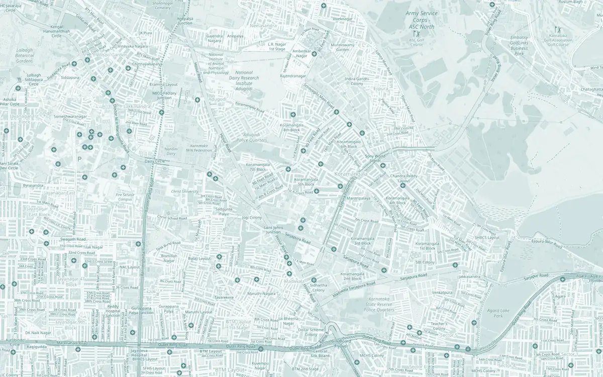 Map of the streets around FF21 KORA in Koramangala