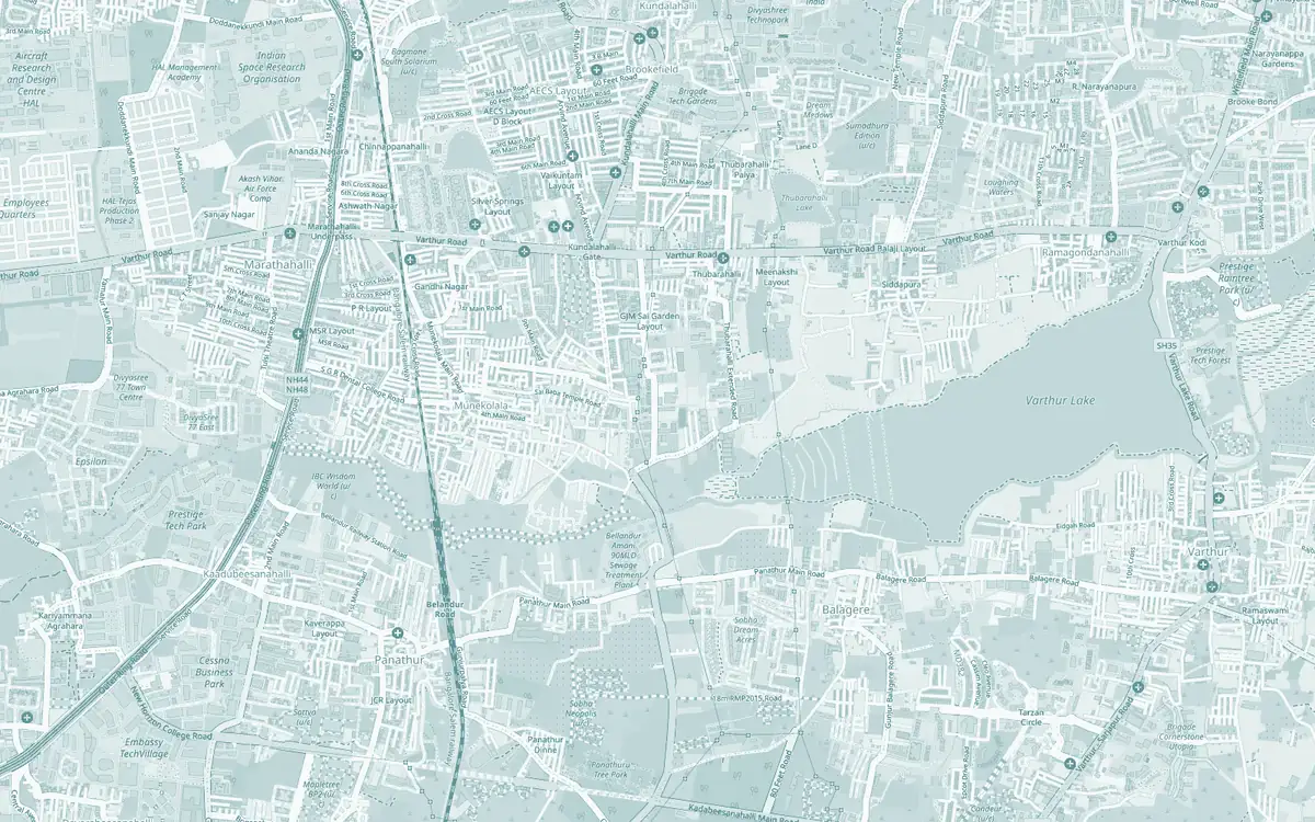 Map of the streets around FF21 PODS in Marathahalli