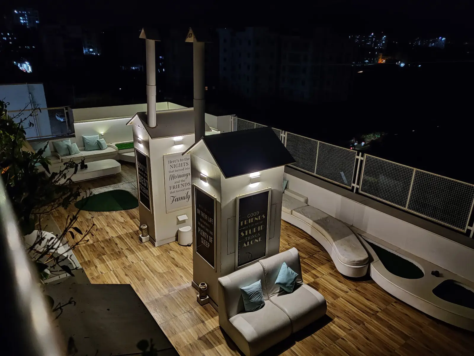 Rooftop lounge at night
