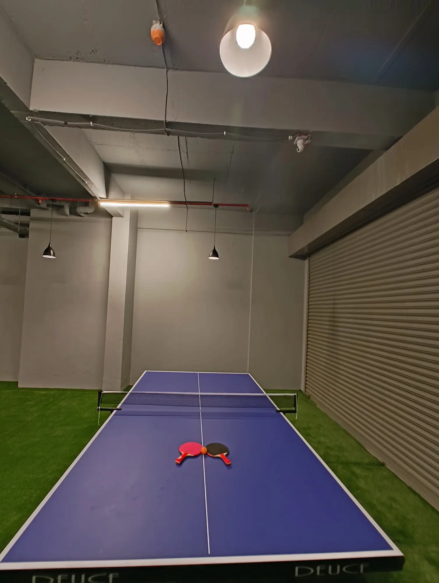 Table tennis on green turf